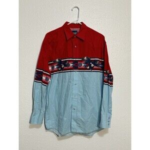 Wrangler Pearlsnap Shirt Mens Large Colorful Loud Western America Eagle Aztec